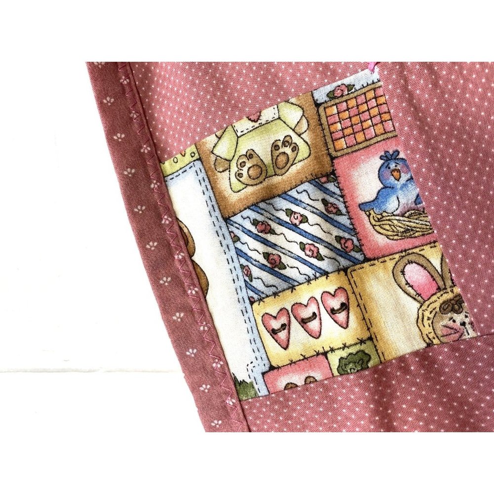 Vintage Handmade Throw Blanket Quilt Bunnies Rabbits Baby Child Pink Patchwork - Picture 8 of 9